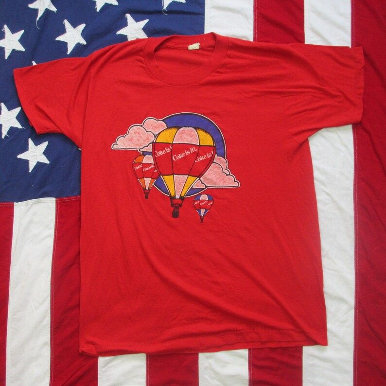 Vintage 1980S Coca Cola Hot Air Balloon Graphic T Shirt Small Medium Screen Stars Soft Paper Thin Red White Soda Coke Pop vintage 1980s coca cola hot air balloon graphic t shirt small medium screen stars soft paper thin red white soda coke pop lk74q