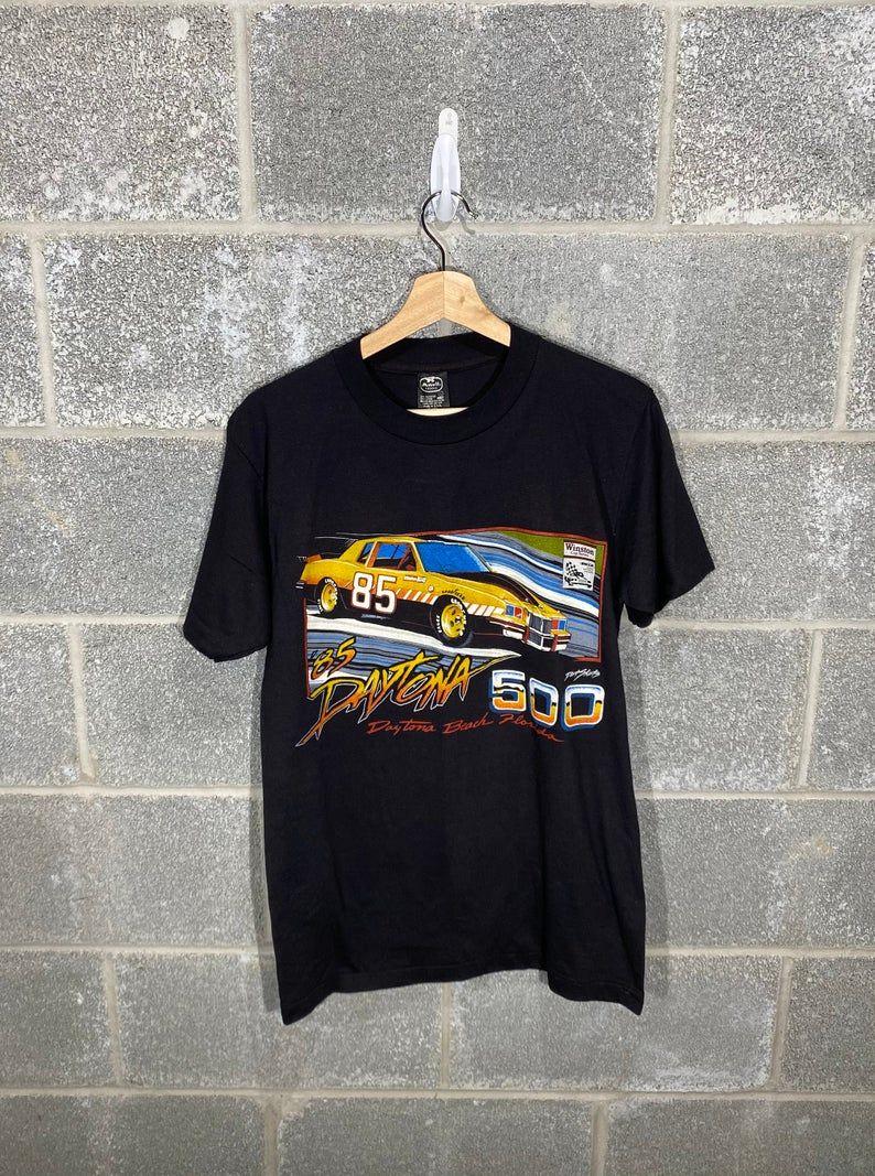 Vintage 1980S Daytona 500 Nascar Racing Graphic Black Vtg Shirt