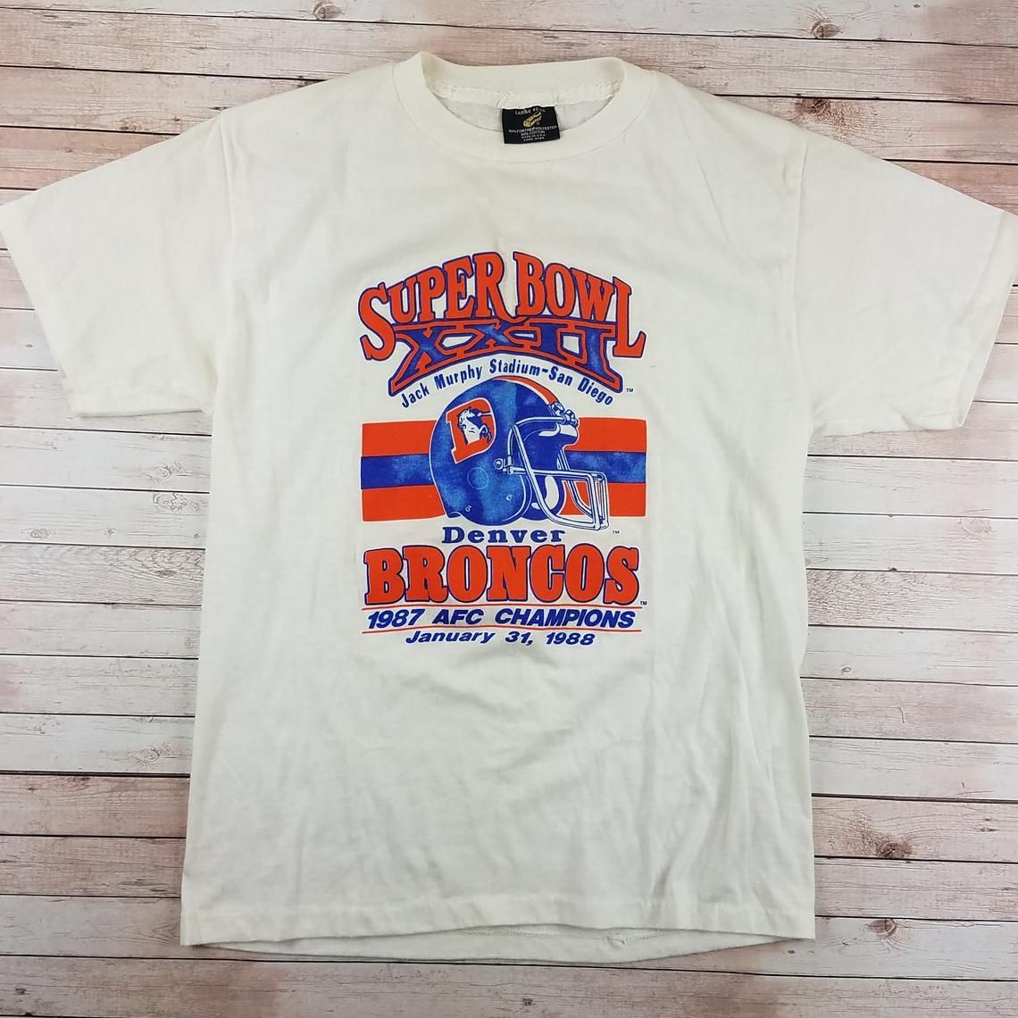 Vintage 1980s Denver Broncos 1987 AFC Champions NFL Football Shirt