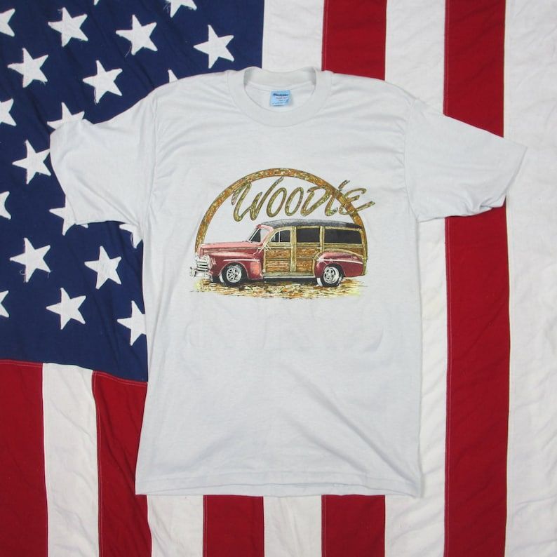 Vintage 1980S Ford Woodie Wagon Retro Graphic T Shirt Medium Large Stedman Super 50 Soft Thin Automotive Car Station Detroit Americana