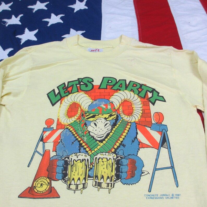 Vintage 1980S Lets Party Cartoon Ram With Beers Graphic Longsleeve T Shirt Xs Small Made In Usa Soft Thin Sunglasses Comic Alcohol