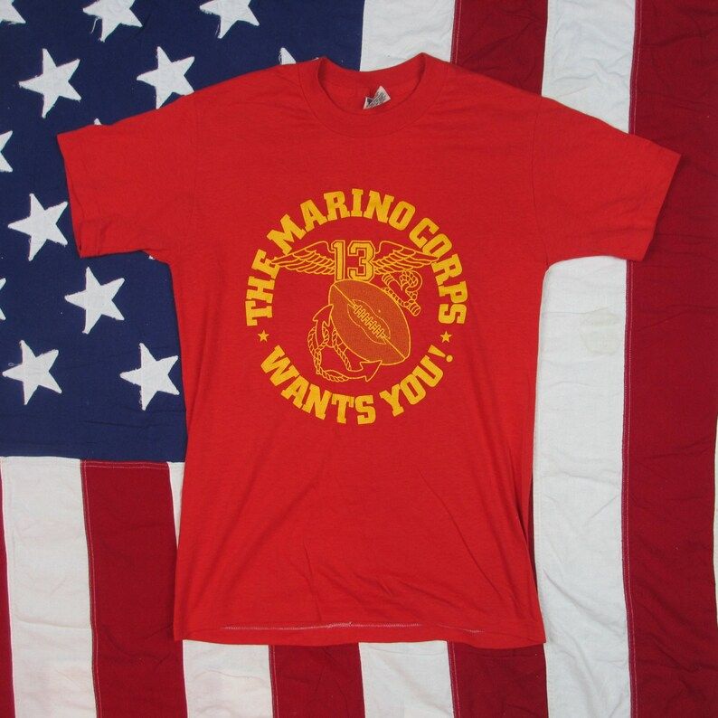 Vintage 1980S Miami Dolphins The Marino Corps Graphic T Shirt Small Medium Nfl Football Pitt Panthers Afc Tnt Trau Loevner Soft And Thin