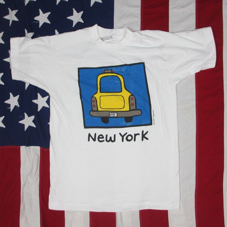 Vintage 1980S New York City Taxi Cab Cartoon T Shirt Medium Large Kip Cosson Childrens Books Car Yellow Manhattan Fruit Of The Loom Miu
