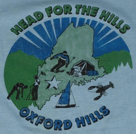 Vintage 1980s Oxford Hills Maine shirt. Shirt Graphic Shows Several Maine Outdoor Sports shirt