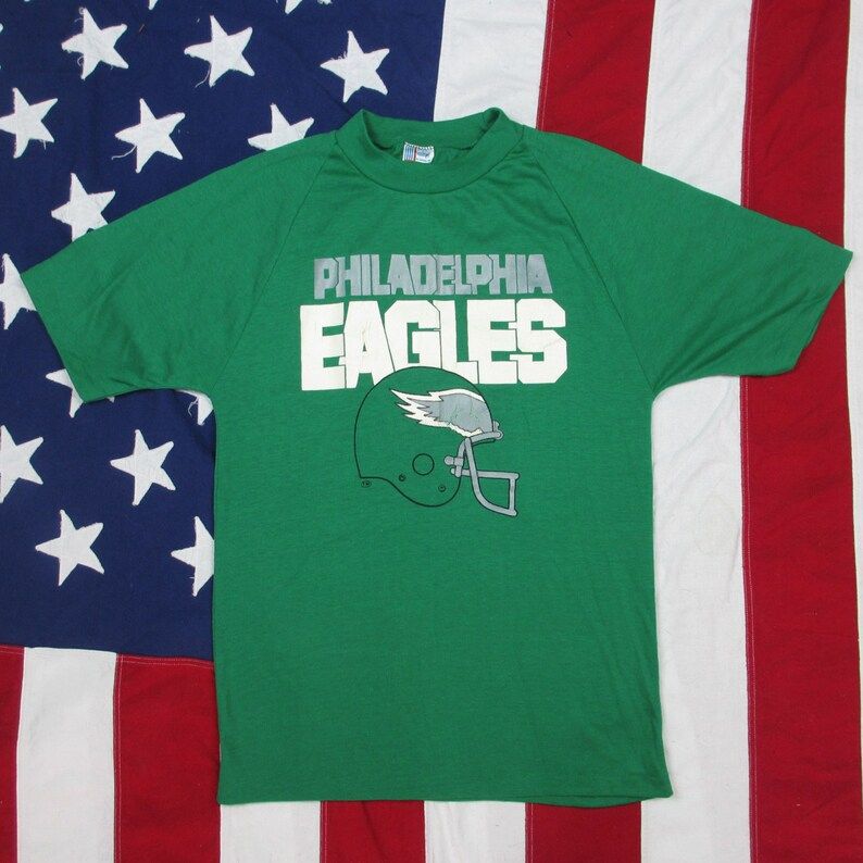 Vintage 1980S Philadelphia Eagles Graphic T Shirt Small Medium Garan Soft Thin Raglan Cut Nfl Football Nfc East Green Silver Pennsylvania