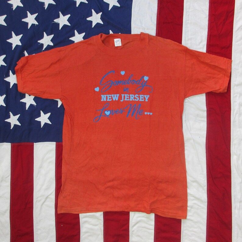 Vintage 1980S Somebody In New Jersey Loves Me Souvenir T Shirt Large Ruby Soft Paper Thin Tourist Souvenir