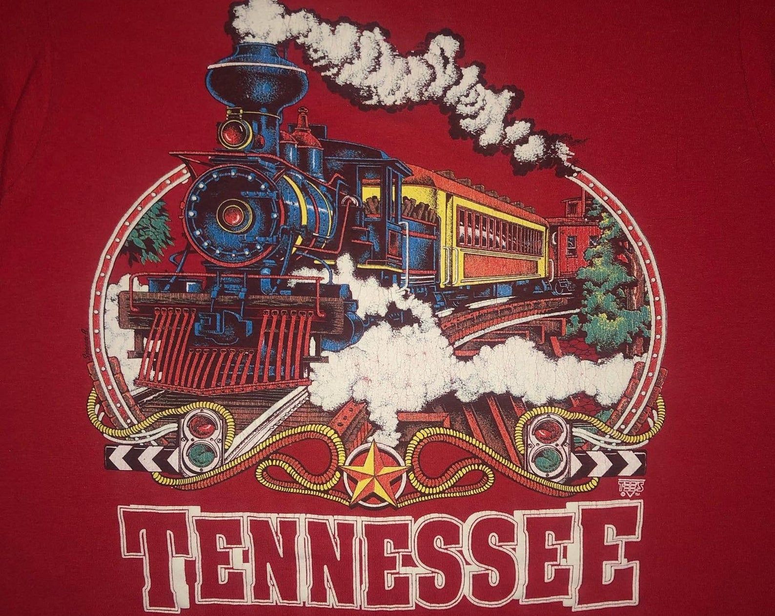 Vintage 1980S Tennessee Tourist T Shirt Steam Train Screen Stars Single Stitch