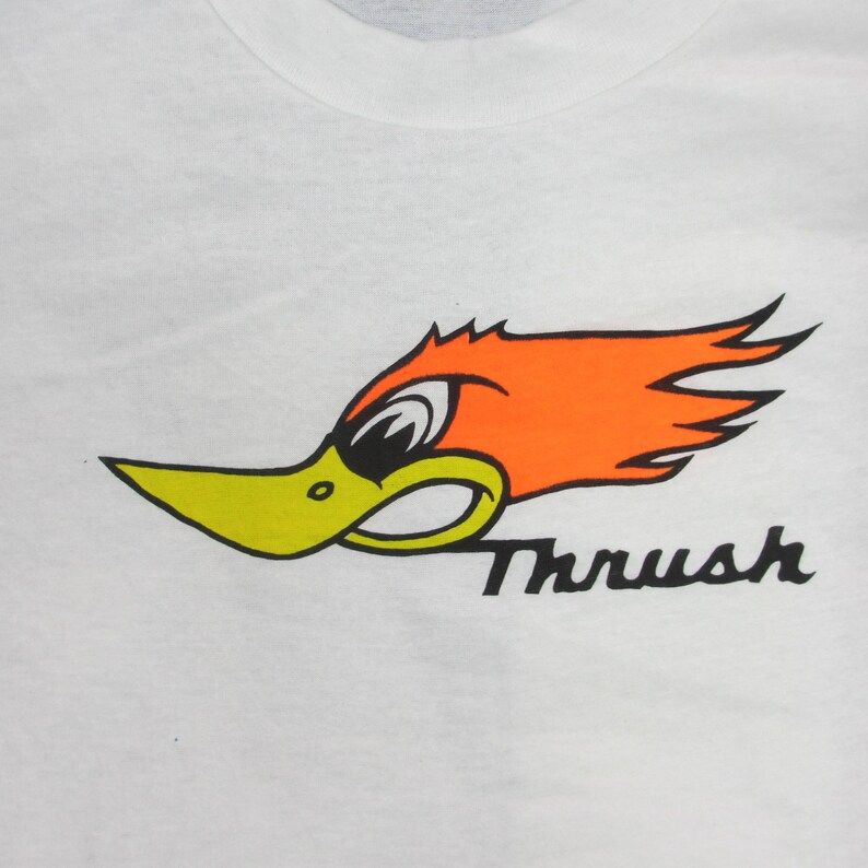 Vintage 1980S Thrush Automotive Parts Bird Logo T Shirt Medium Large Soft Paper Thin Muffler Car Racing Walker Classic Car Motorcycle vintage 1980s thrush automotive parts bird logo t shirt medium large soft paper thin muffler car racing walker classic car motorcycle ucmjt