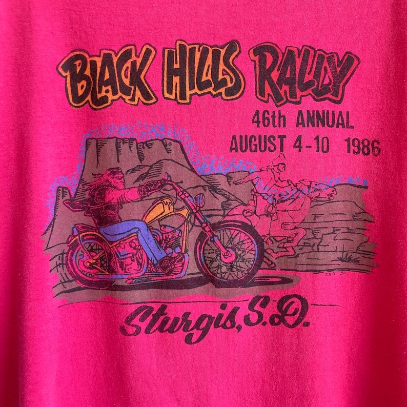 Vintage 1986 Rad Hot Pink Sturgis Biker T Shirt Motorcycles