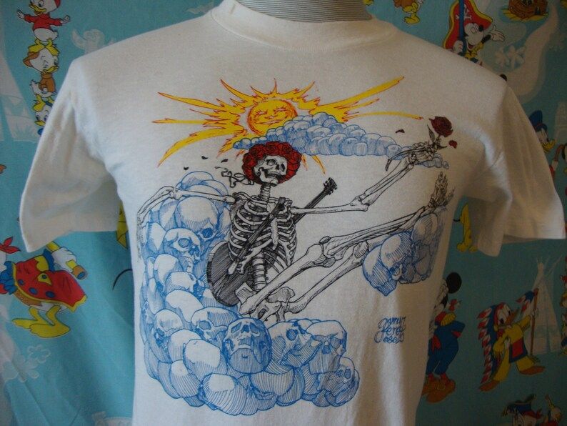 Vintage 1986 Vincent Perez Grateful Dead Concert Skull Roses Shirt