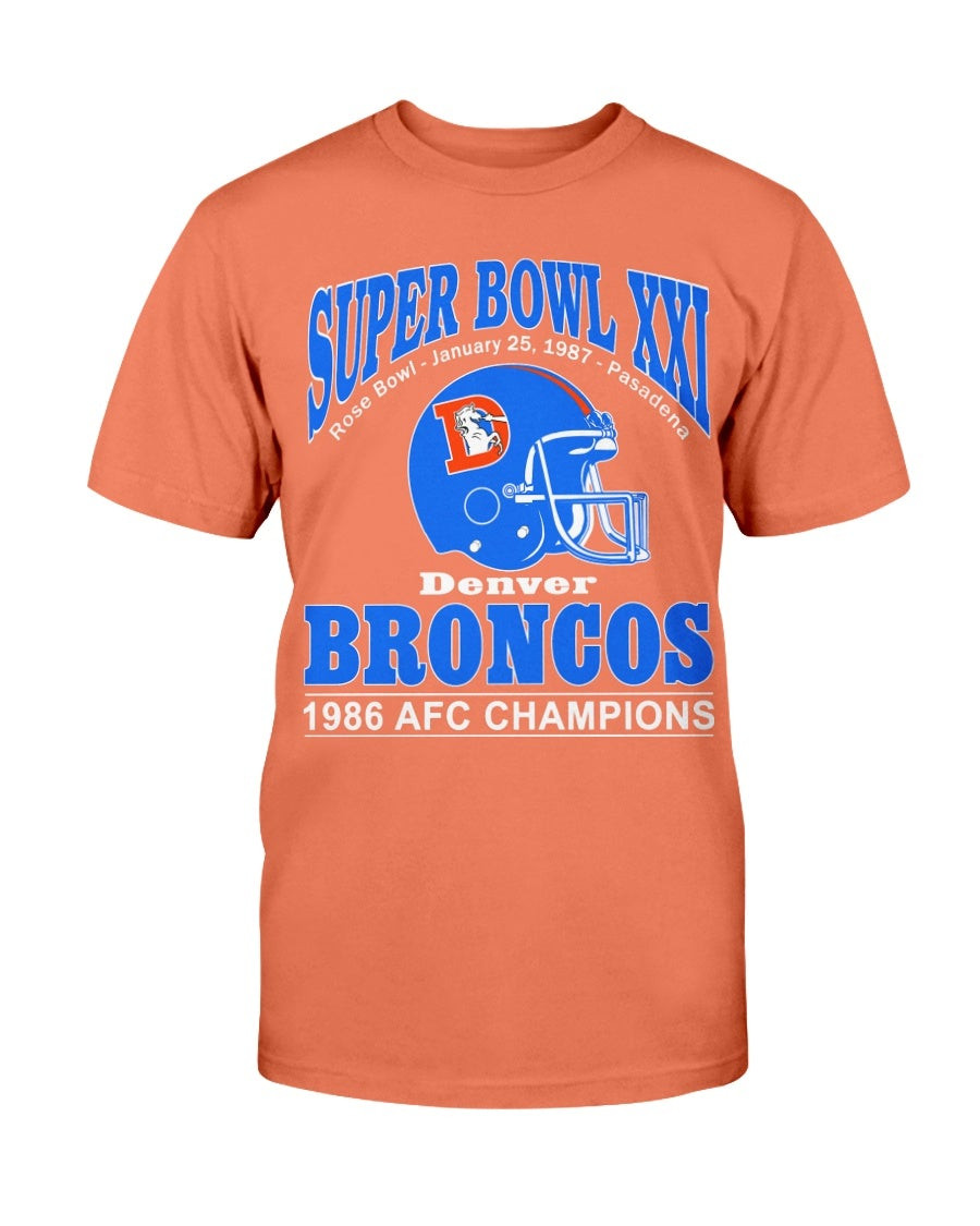 Vintage 1987 Denver Broncos Super Bowl Xxi Graphic Rose Bowl Pasadena T Shirt 211205