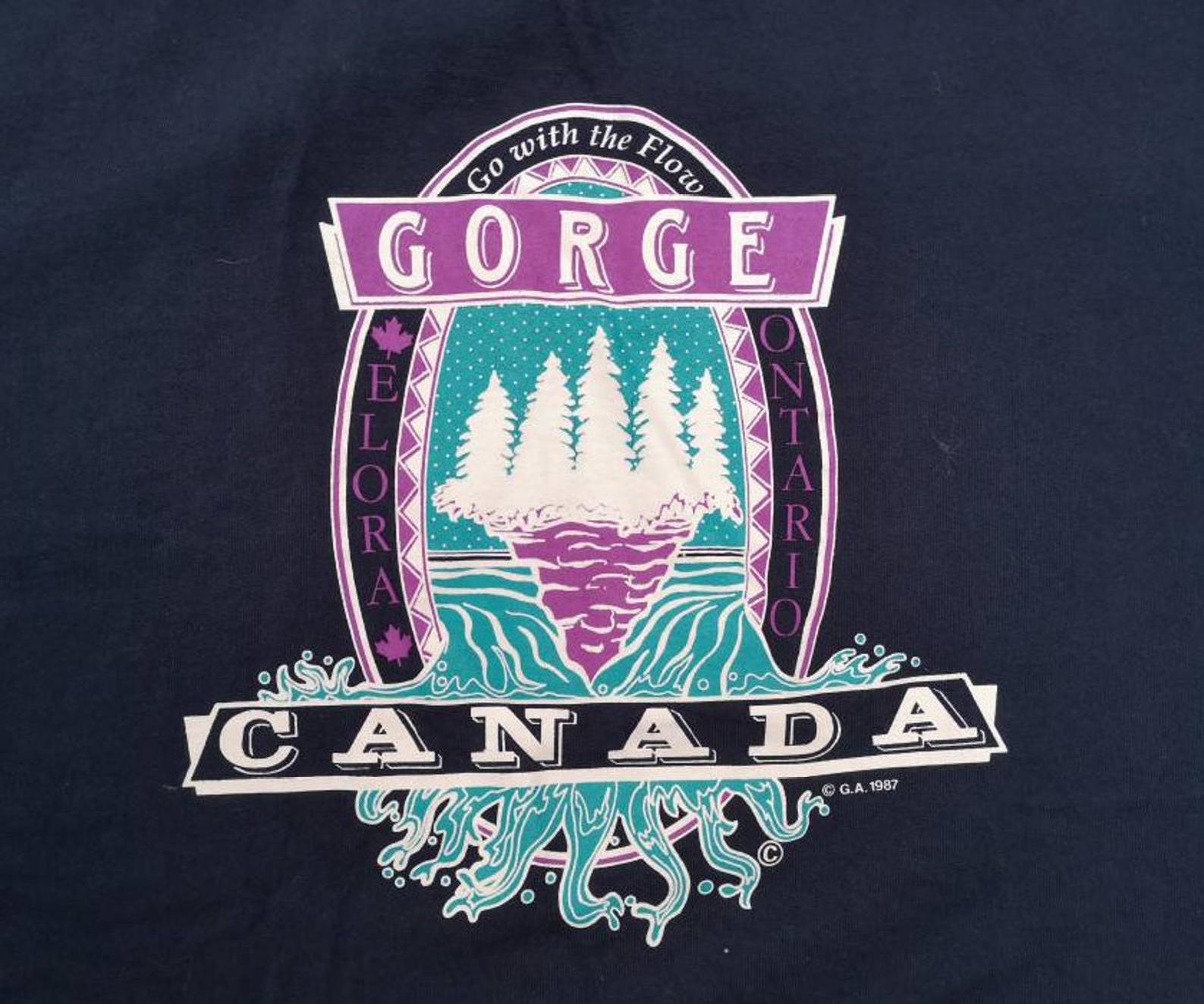 Vintage 1987 Elora Gorge Go With The Flow T-Shirt Made In Usa By Tultex X
