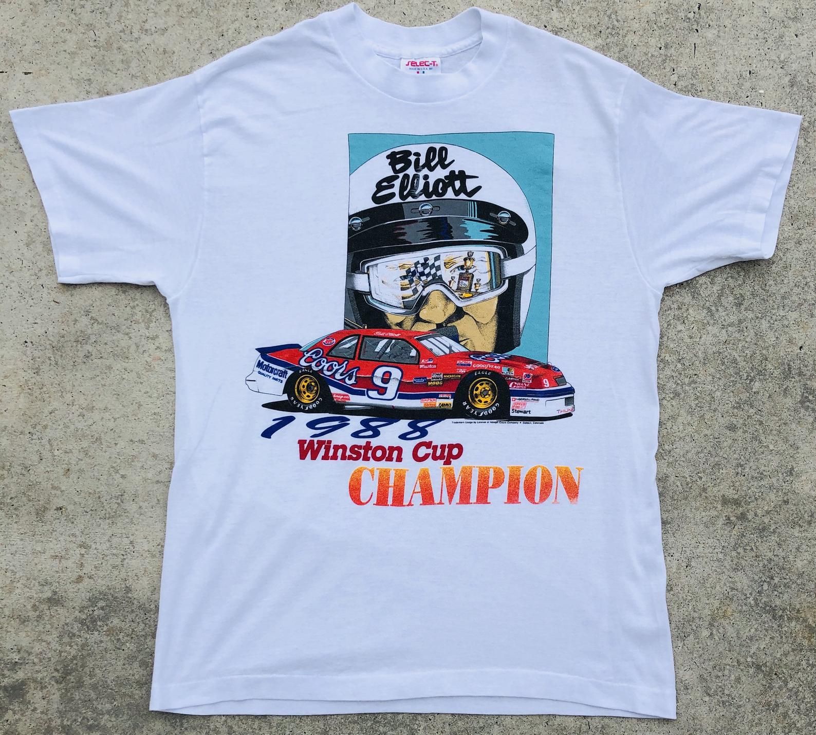 Vintage 1988 Bill Elliott Nascar Winston Cup Champion Coors Beer Ford Tee -