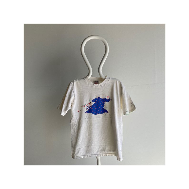 Vintage 1988 Dated Oneita Brand Bunny Running W Flowers T Shirt