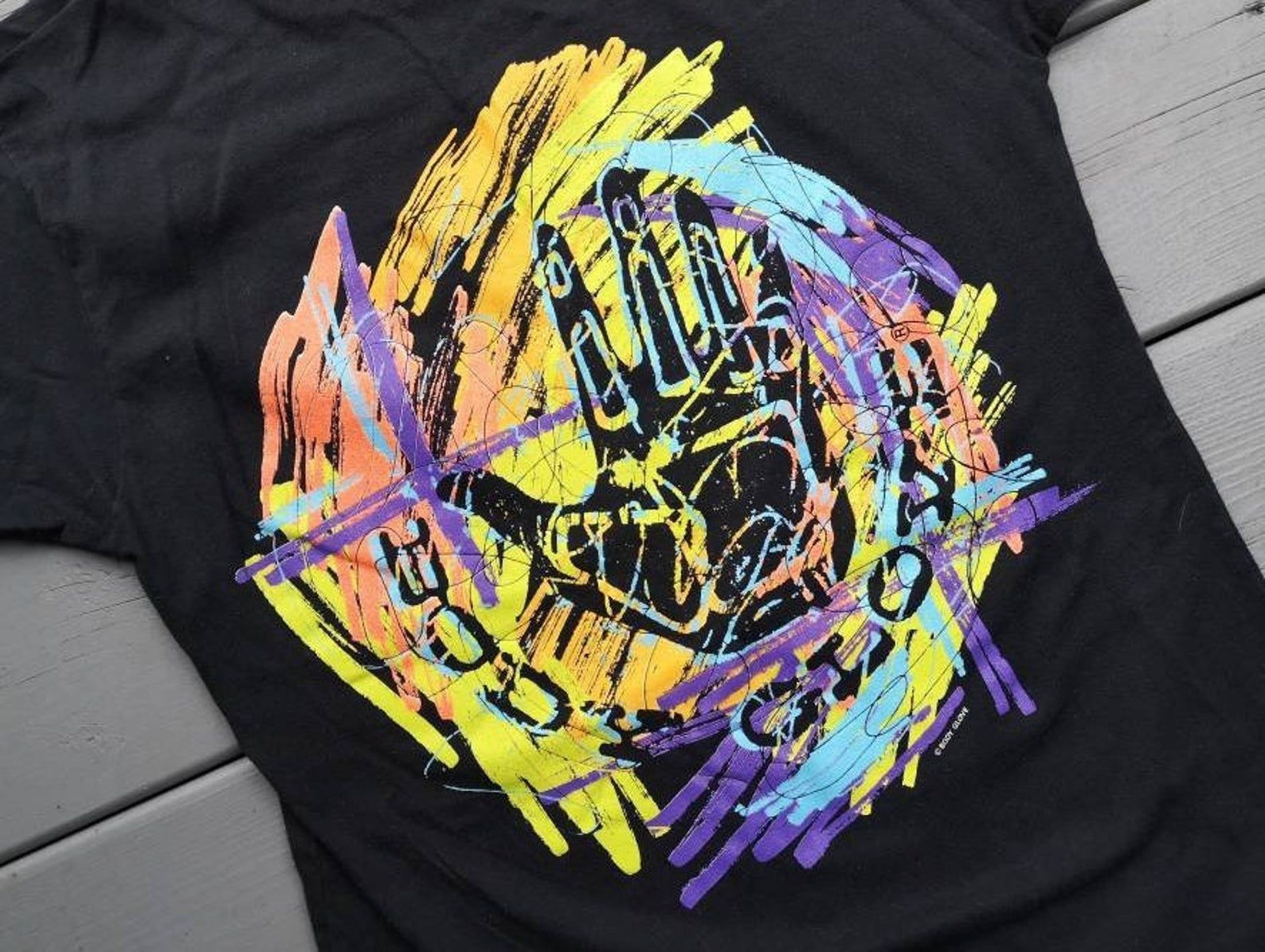 Vintage 1988 Deadstock Body Glove Neon Florescent Double-Sided T-Shirt Made In Usa