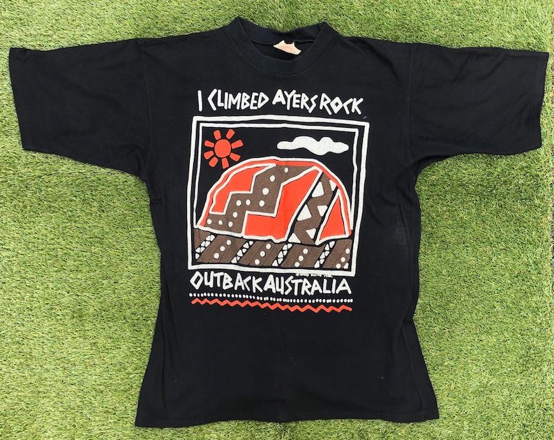 Vintage 1988 I Climbed Ayers Rock Unisex Medium Single Stitched Cartoon Souvenir T Shirt Retro Aussie Streetwear Uluru Graphic Summer Tee