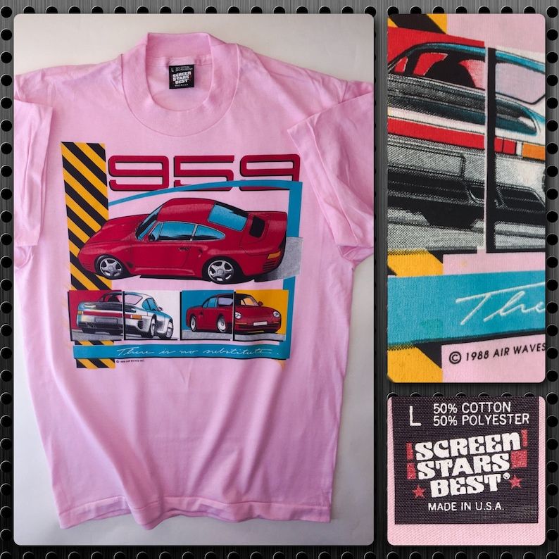 Vintage 1988 Porsche Ag 80S 959 Carrera Gt Rally Race Car German Stuttgart Football 924 944 914 Gtr Unused Vtg Screen Stars T Shirt Large