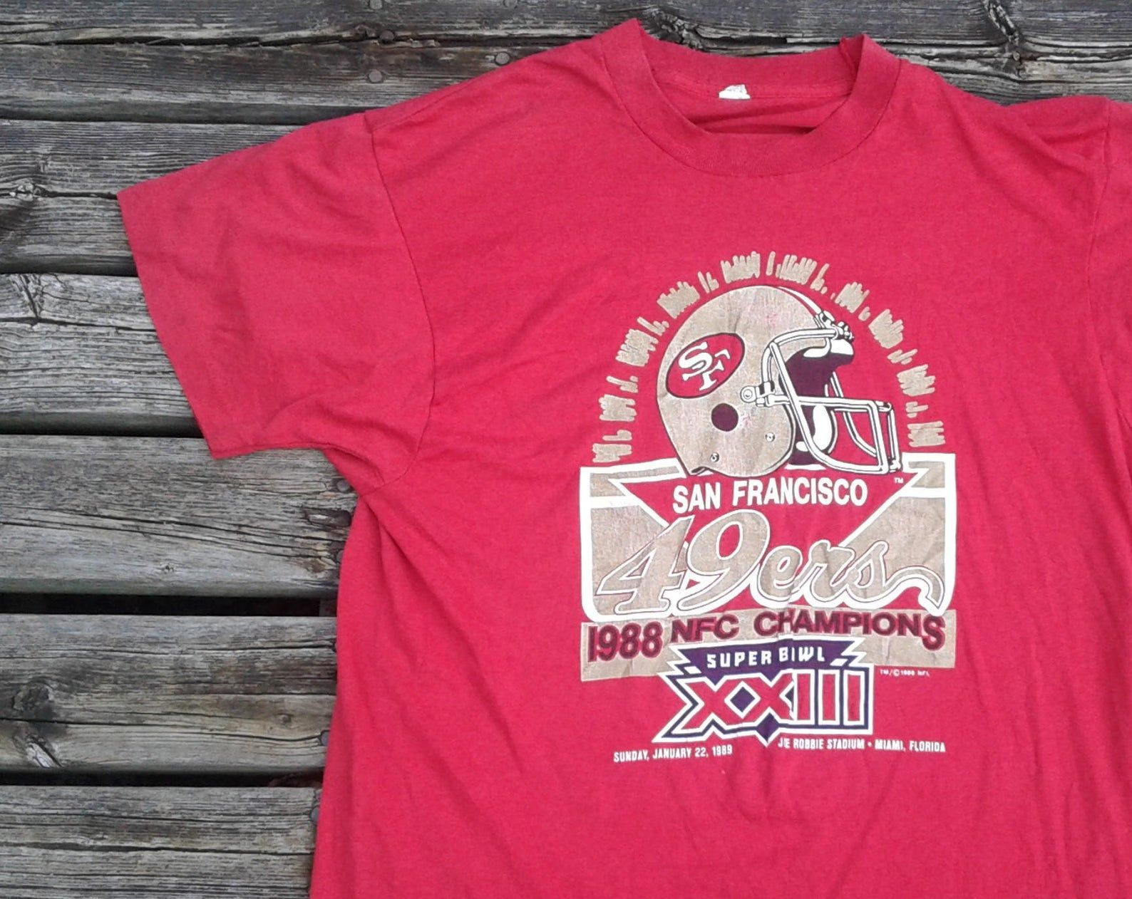 Vintage 1988 San Francisco 49Ers / 1988 Nfl Champions Super Bowl Xxiii / Screen Stars Butter Thin T-Shirt Made In Usa