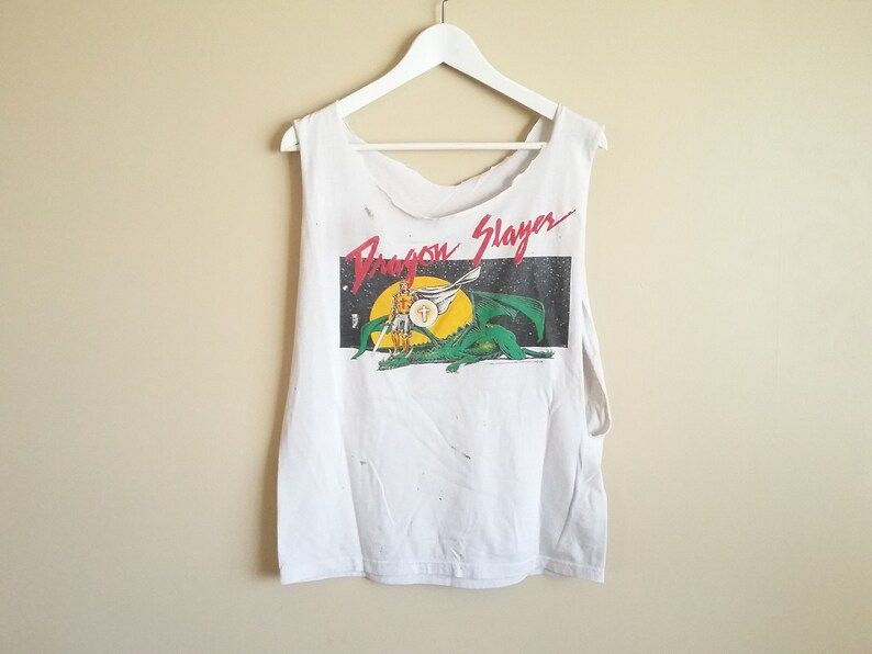 Vintage 1989 Dragon Slayer Tank Top Generation Ministries Portland Or Christian Dungeons And Dragons Satanic Panic Heavy Metal