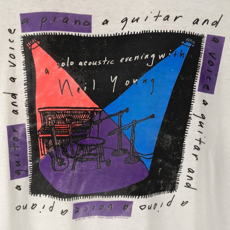 Vintage 1989 Neil Young Tour Shirt Beautiful 80S A Solo Acoustic Evening With Neil Young Brockum Tour Tee A Piano A Guitar + A Voice