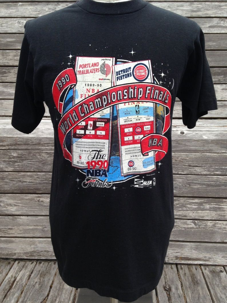 Vintage 1990 Detroit Pistonsportland Trail Blazers T Shirt Smallmedium Nba Finals Trailblazers