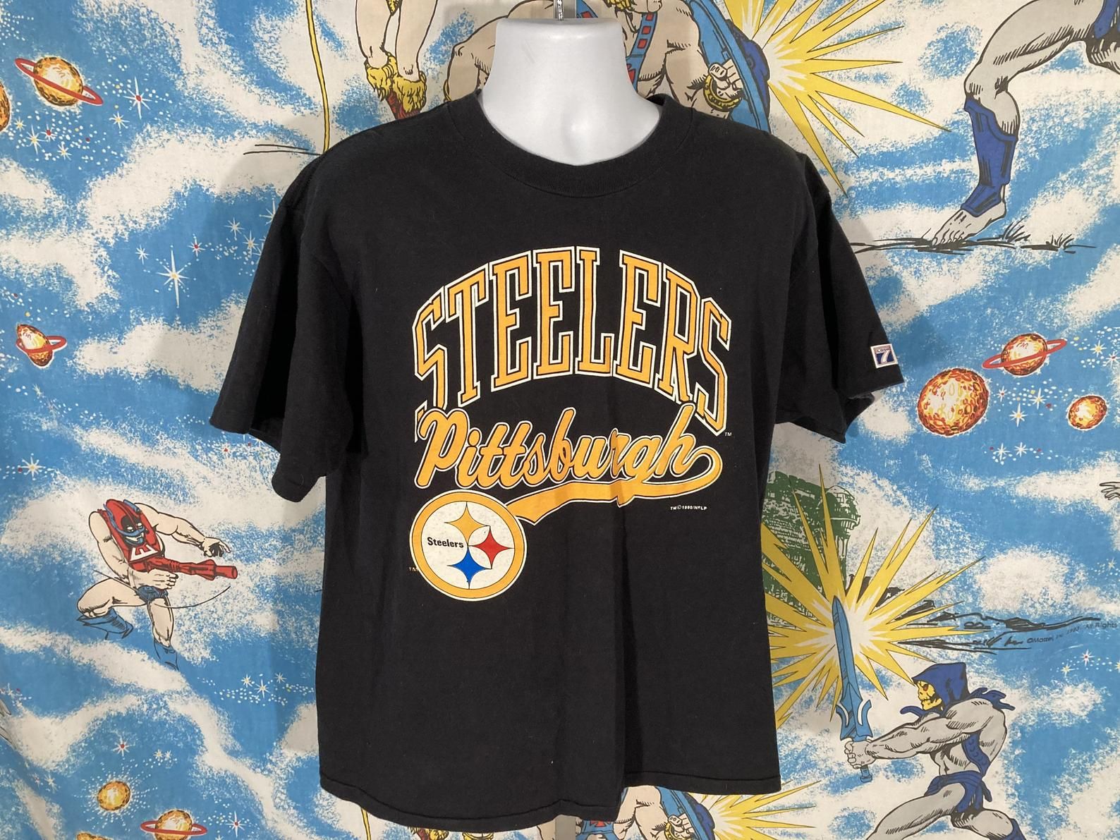 Vintage 1990 Pittsburgh Steelers Logo 7 Shirt - Sz - Single Stitch Script Tee