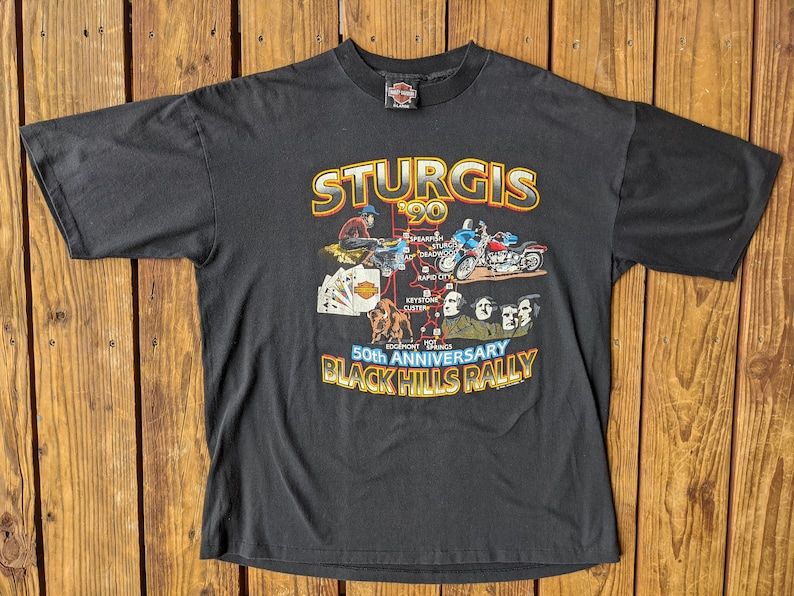 Vintage 1990 Super Soft Harley Davidson Sturgis 50Th Anniversary Tee