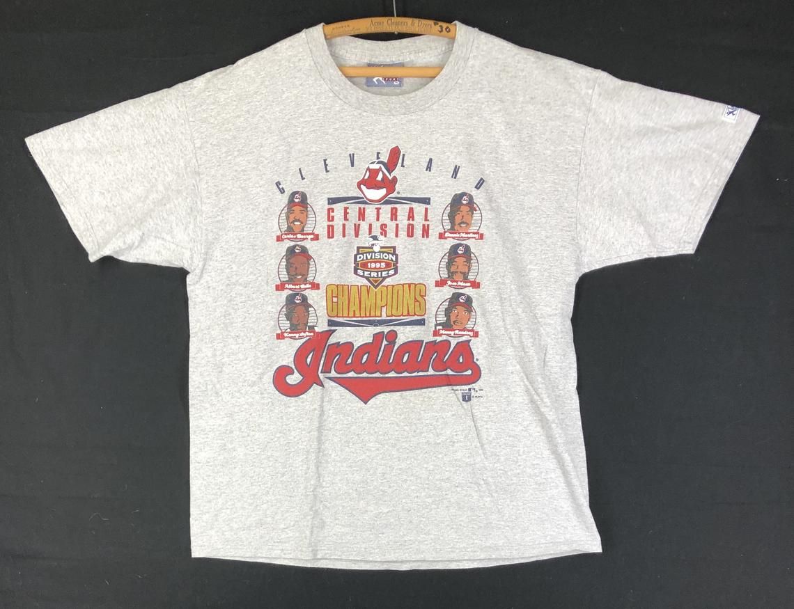 Vintage 1990s 1995 Cleveland Indians Central Division Champions Caricature Line Up Shirt