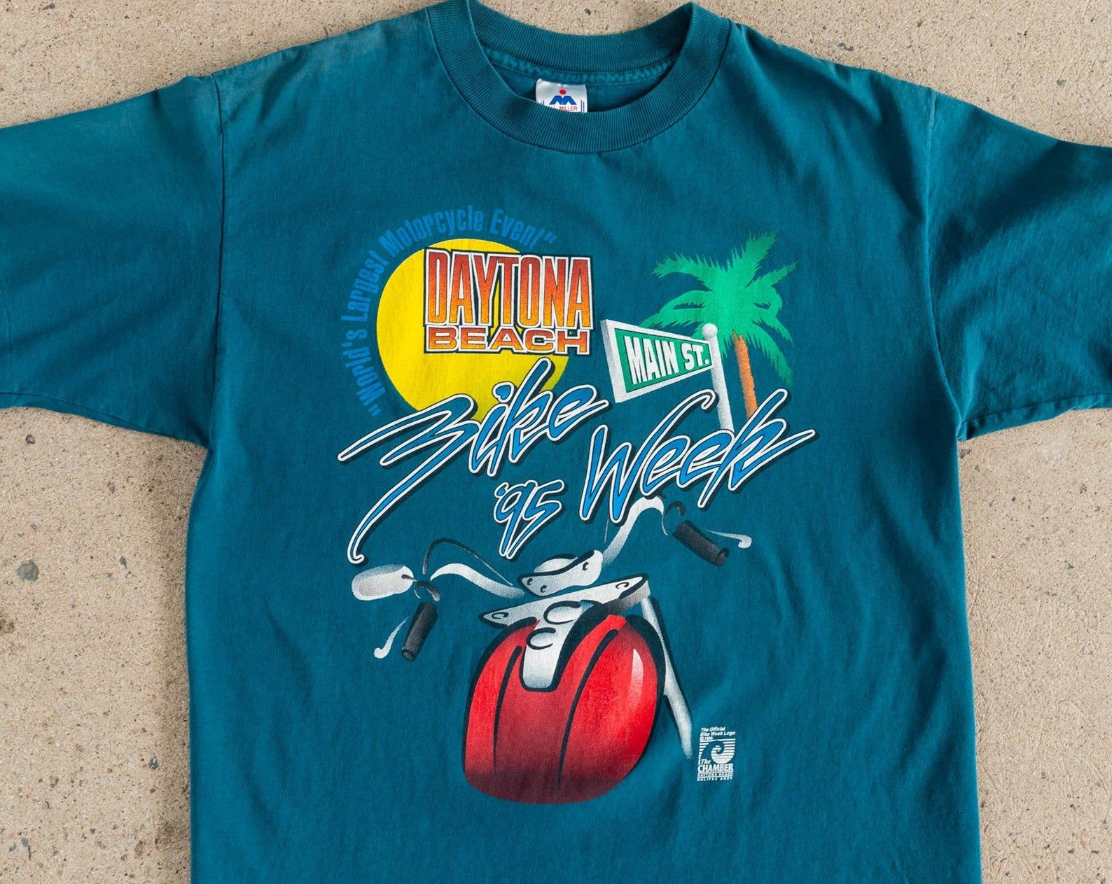 Vintage 1990'S Blue T-Shirt Bike Week 1995 Daytona Beach World'S St Motorcycle Event Single Stitch