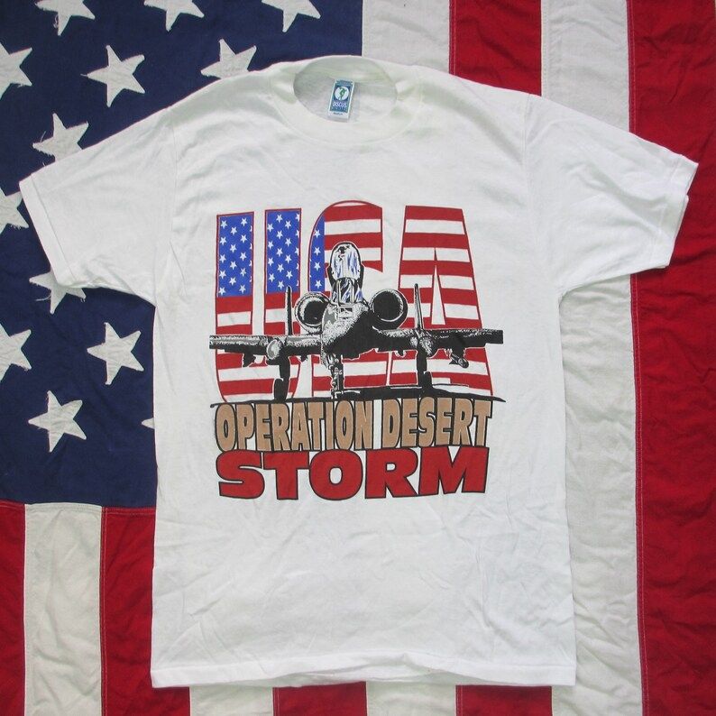 Vintage 1990S Desert Storm Usa F 15 Jet Figher T Shirt Medium Gulf War Kuwait Iraq Air Force Navy Army Veteran Military George Hw Bush