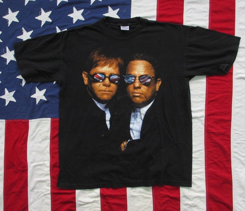 Vintage 1990S Elton John And Billy Joel Summer Of 94 Tour T Shirt Large Xl Murina Concert Fade American Flag British Arena Rock Pop