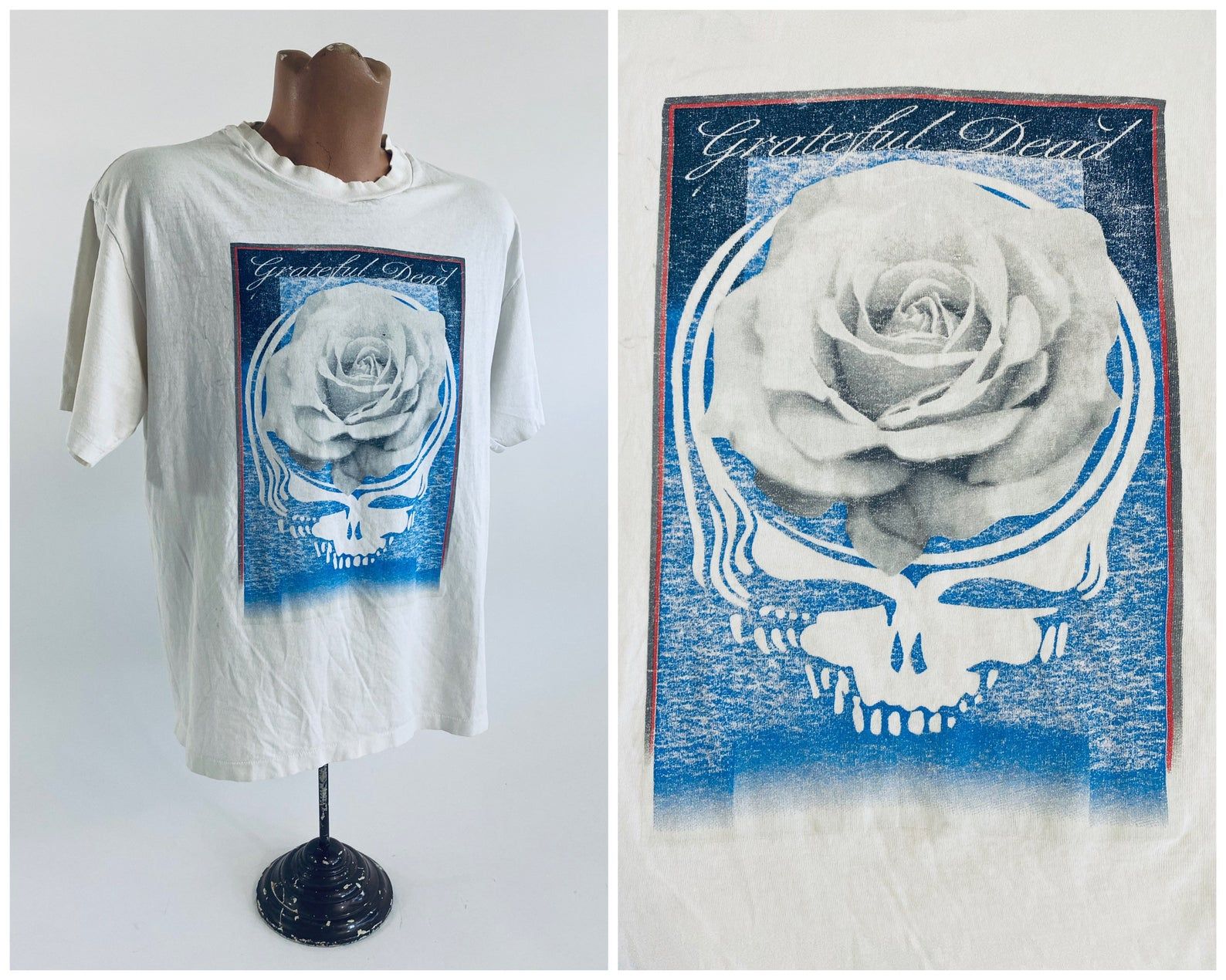 Vintage 1990'S Grateful Dead Rose Stealie Tour Tee L