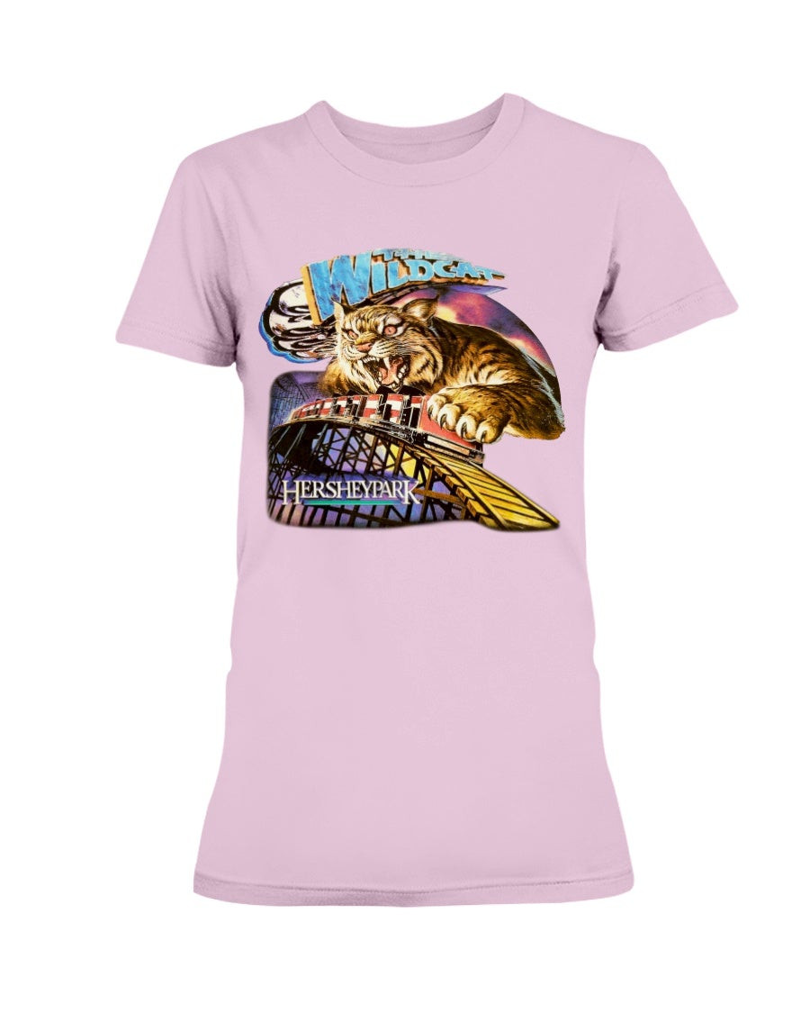 Vintage 1990S Hershey Park The Wildcat Rollercoaster Black Faded Graphic Thrashed Ladies T Shirt 211109