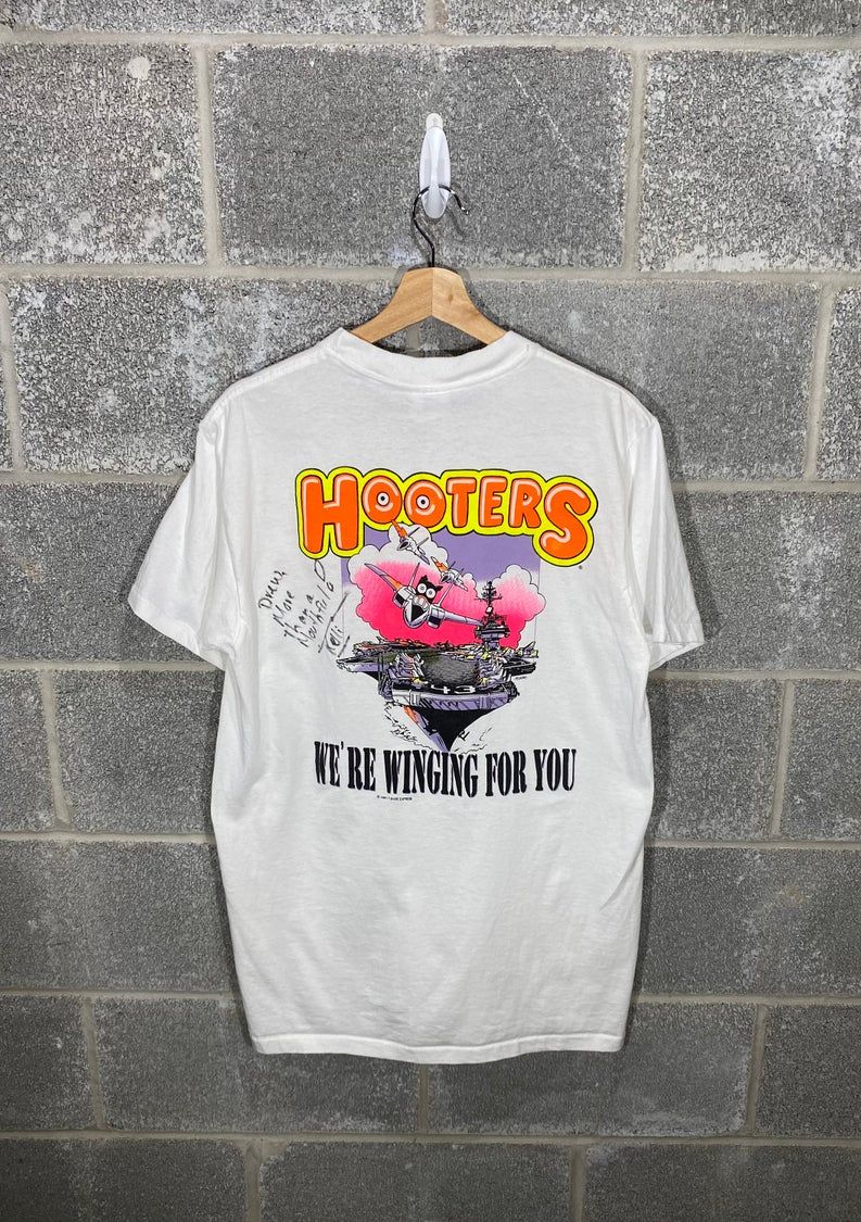 Vintage 1990S Hooters We?Re Winging For You White Graphic Shirt