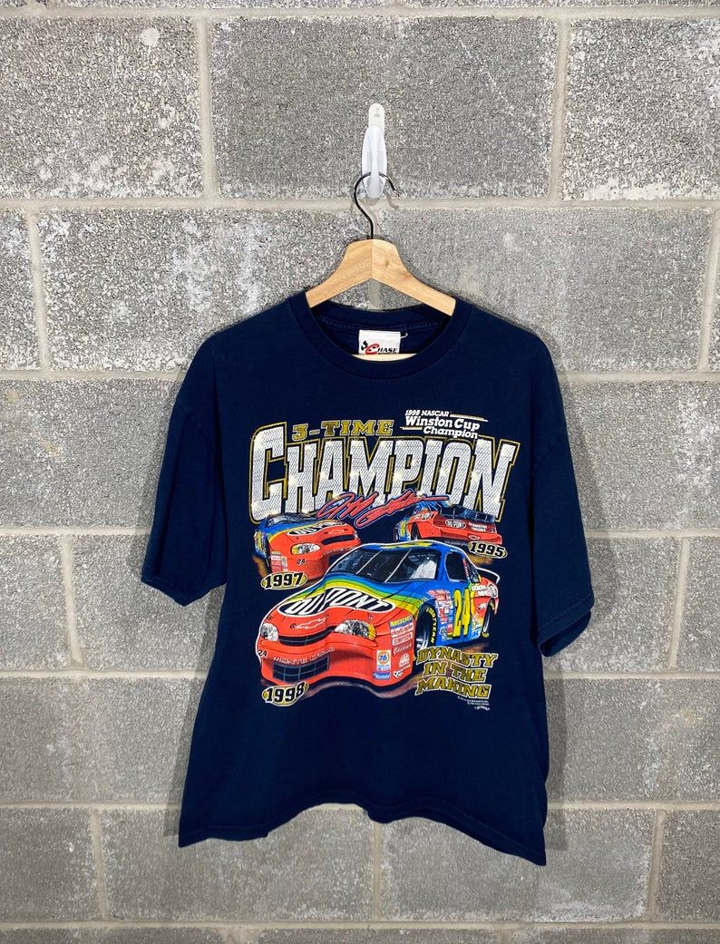 Vintage 1990S Jeff Gordon 3 Time Nascar Champion Racing Graphic Shirt