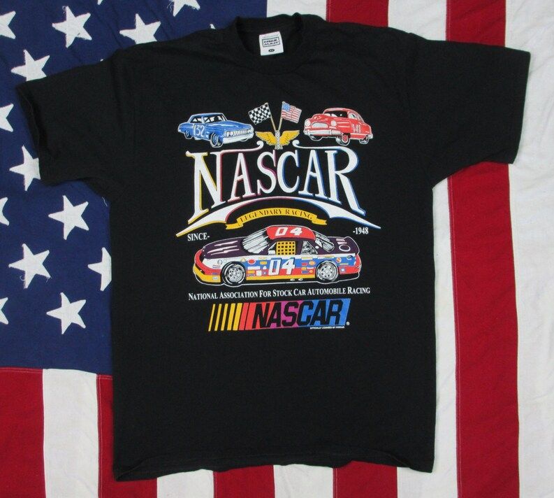 Vintage 1990S Nascar Anniversary Graphic T Shirt Large Xl Nice Man Stock Car Racing Winston Sprint Cup Daytona Indy 500 Earnhardt Black