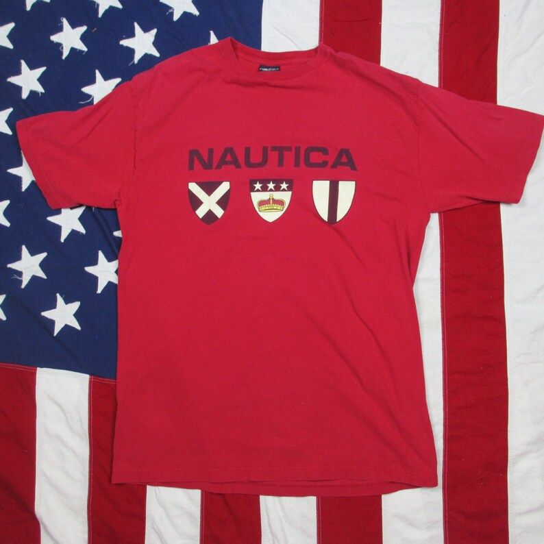Vintage 1990S Nautica Graphic T Shirt Medium Large Made In Usa 100 Cotton Low Life