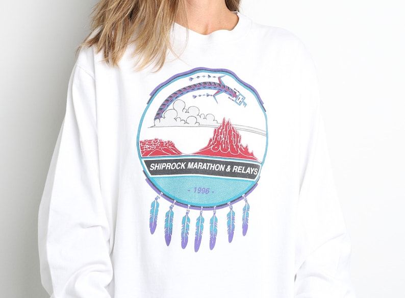 Vintage 1990S New Mexico Shiprock Long Sleeve Marathon Relay Vintage Running Shirt T Shirt Top