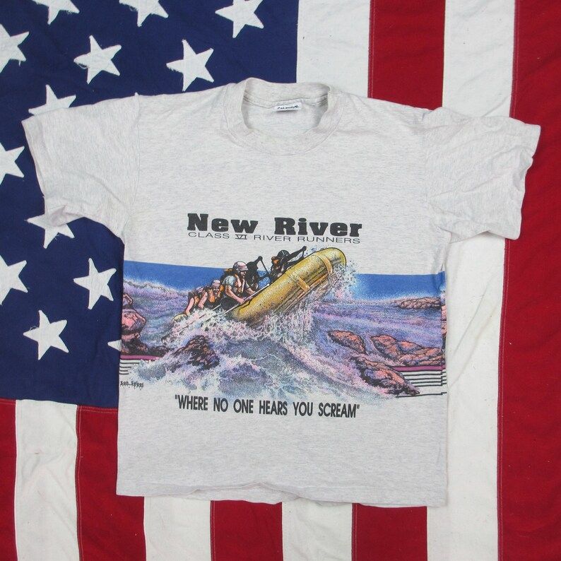 Vintage 1990S New River White Water Rafting Graphic T Shirt Small Medium Wrap Around Large Print Heather Grey Purple Sports San Segal vintage 1990s new river white water rafting graphic t shirt small medium wrap around large print heather grey purple sports san segal 7c2rv