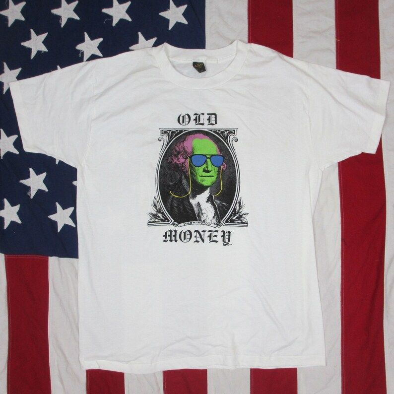 Vintage 1990S Old Money George Washington Graphic T Shirt Xl Dollar Bill Anvil Made In Usa Sunglasses Psychadelic Dead Presidents