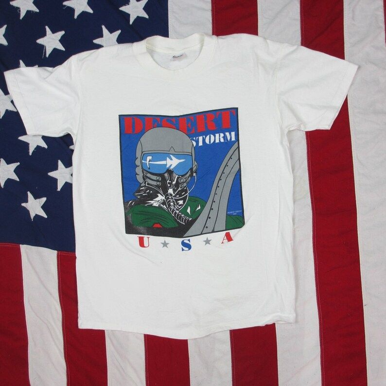 Vintage 1990S Operation Desert Storm Graphic T Shirt Medium Large 100 Cotton Stedman Super Hi Cru Veteran Military United States Marines