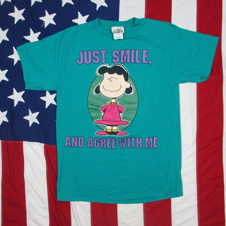 Vintage 1990S Peanuts Lucy Just Smile And Agree With Me Graphic T Shirt Large Teal Charles Shulz Cartoon Comic Large Print vintage 1990s peanuts lucy just smile and agree with me graphic t shirt large teal charles shulz cartoon comic large print hv8jq