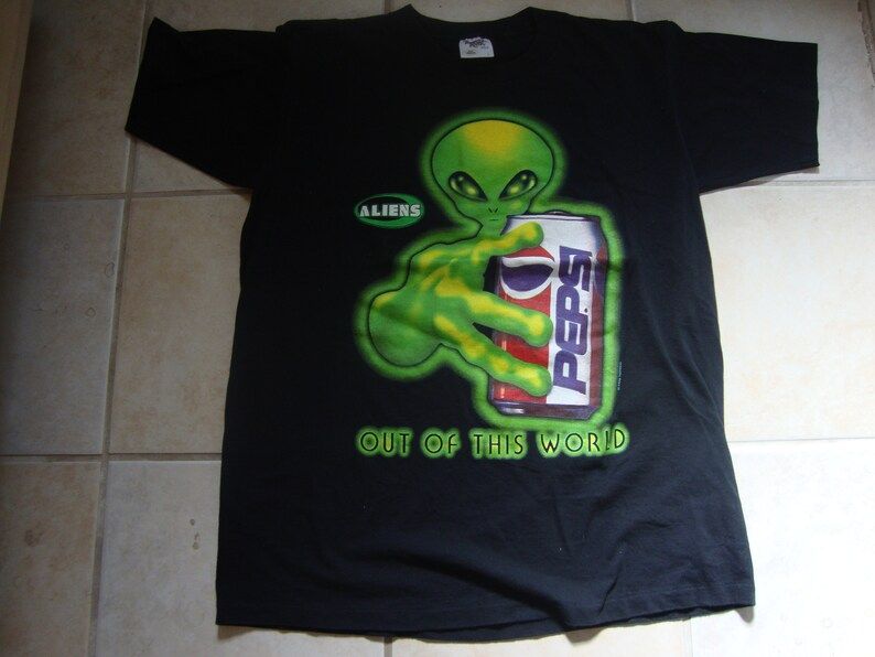 Vintage 1990S Pepsi Cola Soft Drinks Aliens Out Of This World Black T Shirt