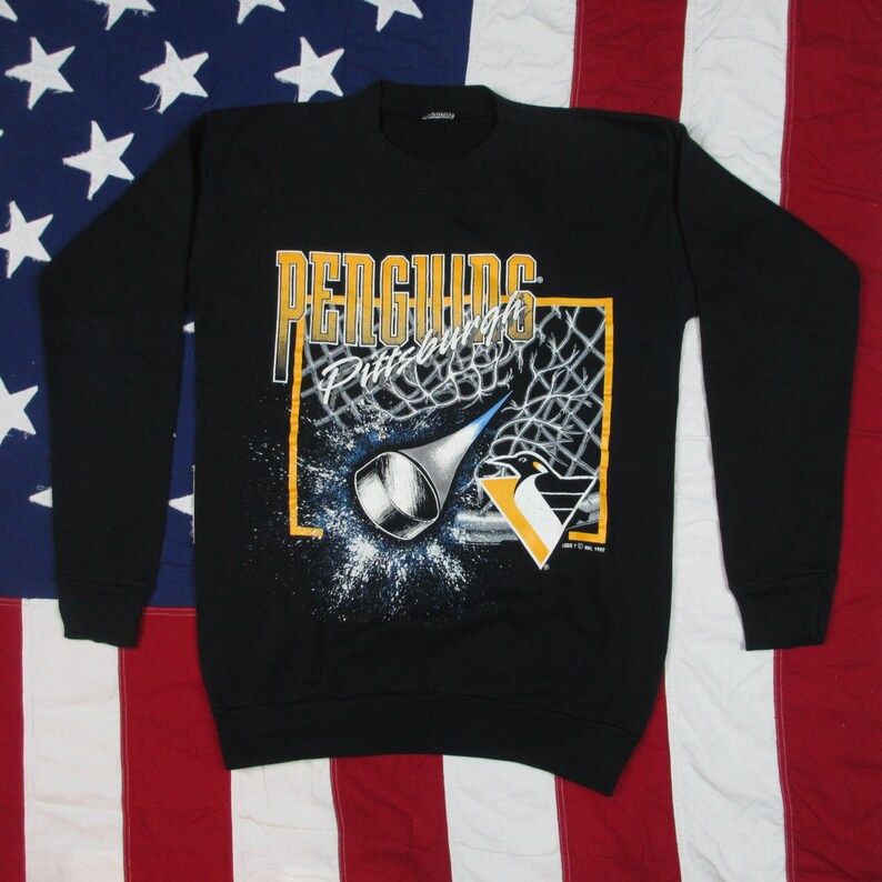 Vintage 1990S Pittsburgh Penguins Crewneck Sweatshirt Logo 7 Nhl Hockey Nutmeg Salem Jagr Lemieux Stanley Cup Pennsylvania Tultex