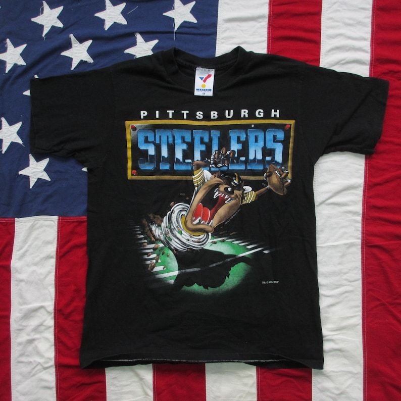 Vintage 1990S Pittsburgh Steelers Taz Graphic T Shirt Medium Large Black Gold Football Nfl Artex 100 Cotton Looney Tunes Tasmanian Devil