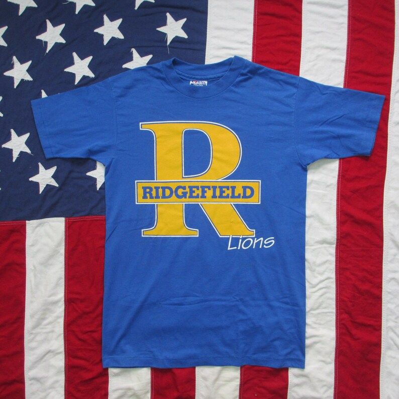 Vintage 1990S Ridgefield Elementary School Erie Pa Lions T Shirt Medium Blue Yellow Hanes Fifty Fifty Pennsylvania Public School R