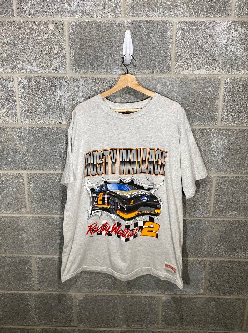 Vintage 1990S Rusty Wallace Nascar Racing Nutmeg Graphic Shirt
