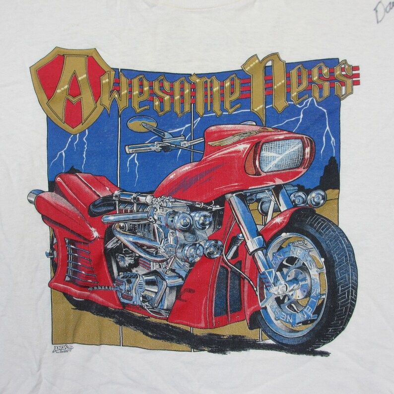 Vintage 1990S Signed Arlen Ness Custom Motorcycle Awesome Ness Graphic T Shirt Xl Trashed Well Worn Biker Harley Davidson California