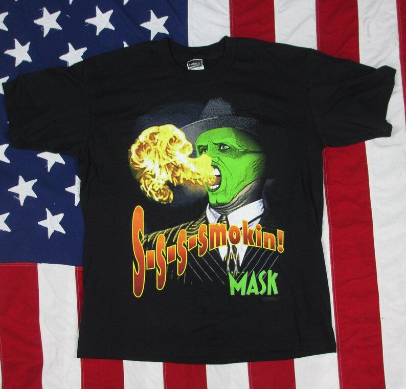 Vintage 1990S The Mask Movie Graphic T Shirt Large Xl Made In Usa Film Promotional Catapult 100 Cotton Comedy Jim Carrey Cameron Diaz