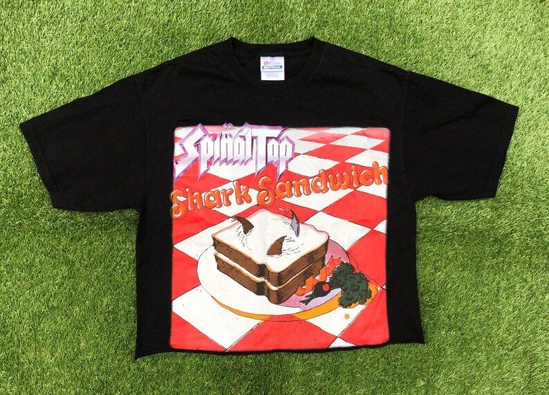 Vintage 1990S This Is Spinal Tap Shark Sandwich Comedy Movie Oversized Cropped Promotional T Shirt Retro Spinal Tap Graphic Band T Shirt